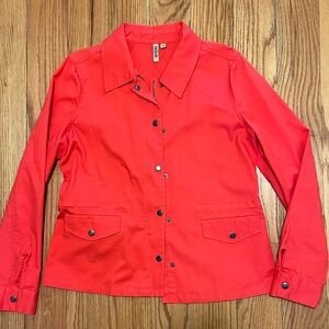 Bright Red Snap-Front Utility Jacket with Button Flap Pockets